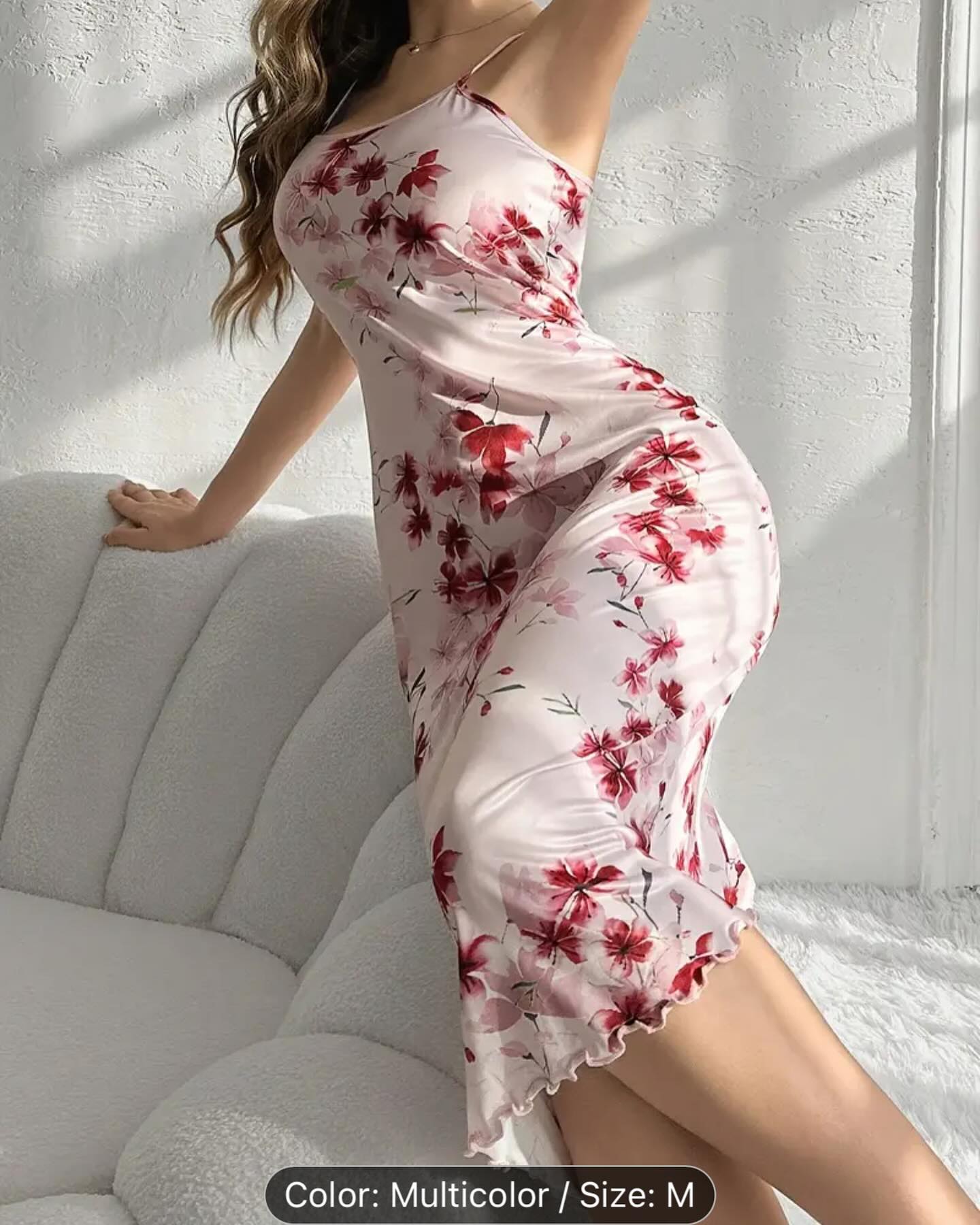 women’s floral print elegant frill trim sleepwear dress women’s floral print elegant frill trim sleepwear dress