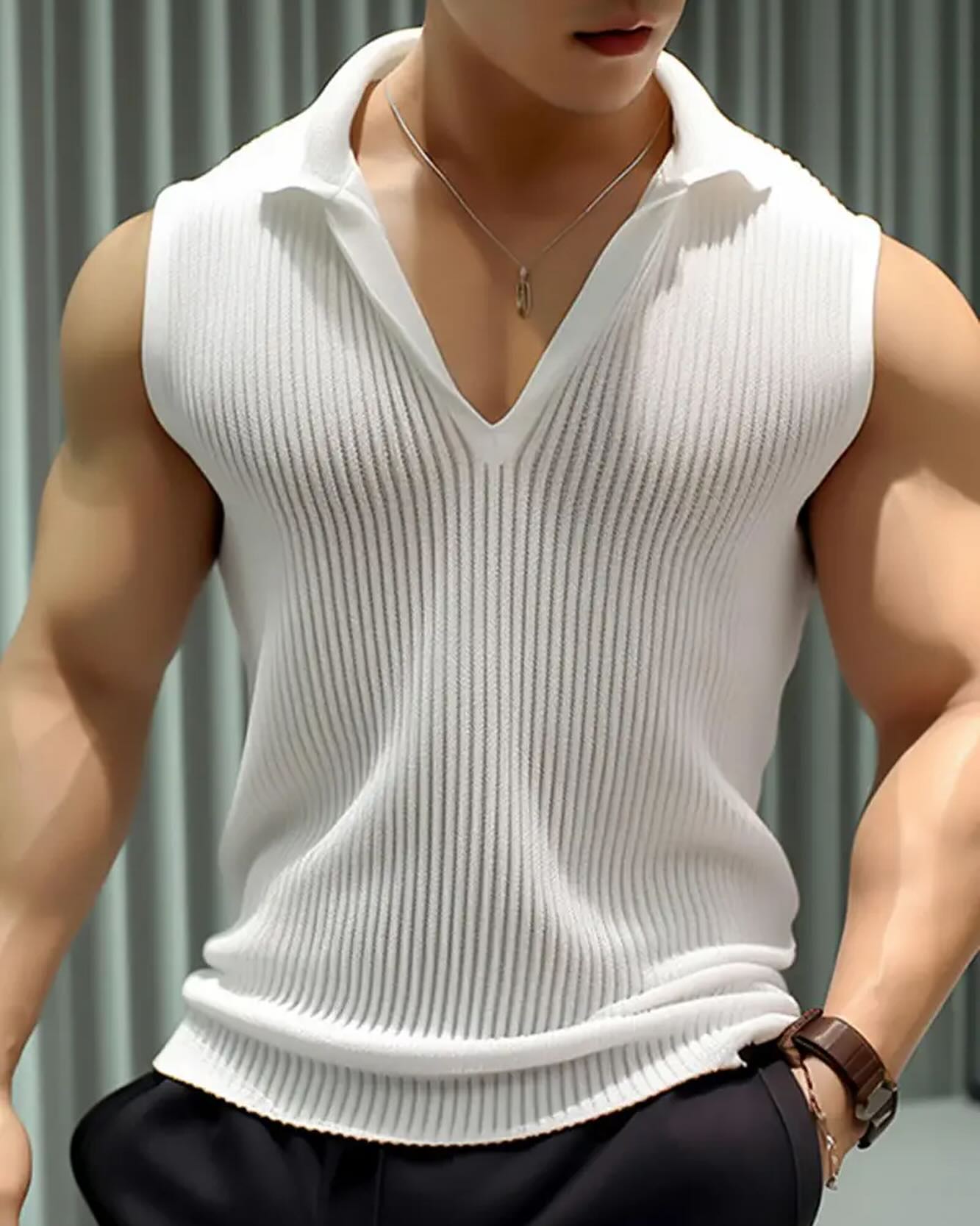 men’s stylish sheer v neck tank top in solid color men’s stylish sheer v neck tank top in solid color